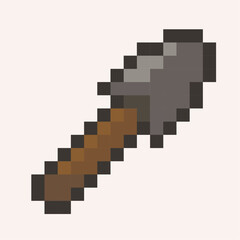 An illustration of a shovel in pixel art cartoon style