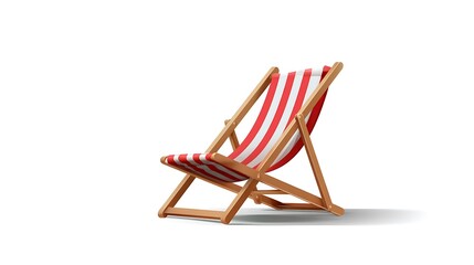 Red and White Striped Deck Chair with Wooden Frame for Relaxation by the Pool or Beach