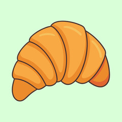 A delicious cartoon croissant on a pale green background ready to eat
