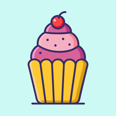 Delicious and Colorful Cupcake with Cherry Topping on Light Blue Background