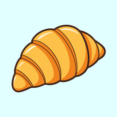 Cartoon Croissant Isolated on Blue Background, Sweet Bakery Pastry Item