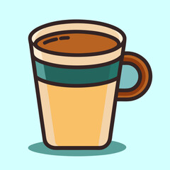 Stylized cartoon illustration of a full mug against a pastel backdrop