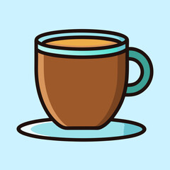 Stylized illustration of a brown coffee cup with a teal handle