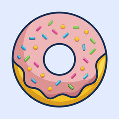 Delicious Cartoon Donut with Pink Frosting and Colorful Sprinkles Illustration