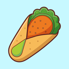 Cartoon illustration of a delicious chicken burrito wrap with fresh lettuce