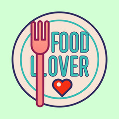 Fototapeta premium Food Lover graphic design with fork and heart on plate background