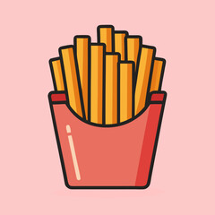 Cartoon French Fries in a Red Container on Light Pink Background