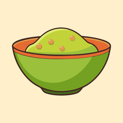 Delicious guacamole in a green bowl with orange rim is ready