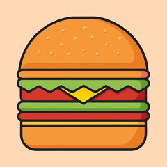 Vector illustration of a delicious looking hamburger on a simple background
