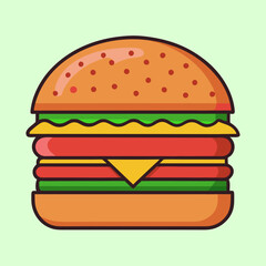 Vibrant Illustrated Burger with Fresh Ingredients and a Cartoonish Aesthetic
