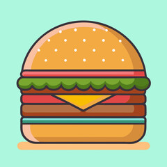 Stylized illustration of a classic hamburger with beef patty and cheese