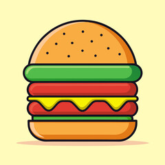 A colorful and simple illustration of a delicious and stacked burger