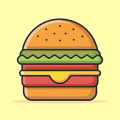 Delicious cartoon burger with fresh ingredients and appealing illustration style
