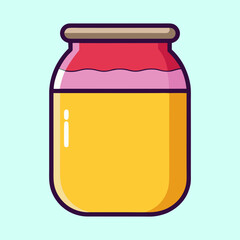 Stylized Jar of Honey with Red Top, Flat Design Illustration
