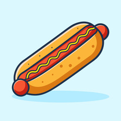 Cartoon illustration of a delicious hot dog with mustard topping inside