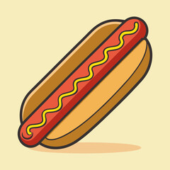 Cartoon hot dog with mustard on a light yellow background vector image