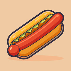 Retro Cartoon Hot Dog with Mustard and Classic Outlined Design Illustration