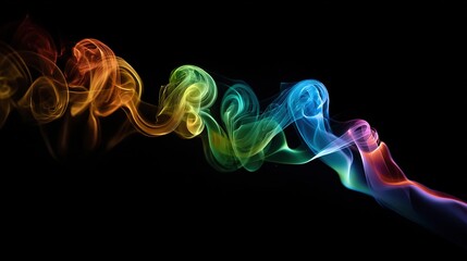 Abstract Colored Smoke Swirls on Black Background, Artistic Composition, Dramatic Directional Lighting, Atmospheric Effect, Showcasing Vibrant and Dynamic Visuals for Creative and Artistic Themes