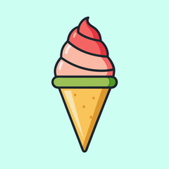 Cartoon ice cream cone with pink swirl and green ring design