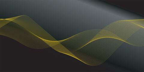 Gold abstract waves, golden line landscape vector illustration isolated on black background. Luxury glitter shiny swirls pattern. Elegant modern design element.