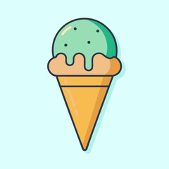 Minimalist Style Light Green Ice Cream Cone with Outline Design Graphic
