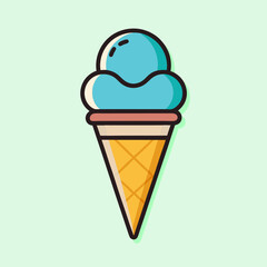 A delicious looking blue ice cream cone with a waffle pattern cone