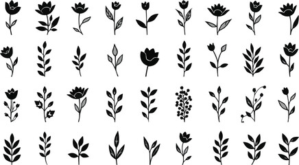 set of black and white flowers