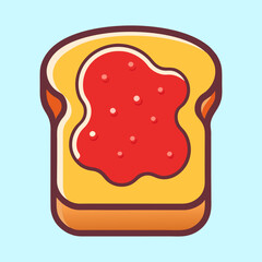 Illustration of a slice of bread with strawberry jam on a light blue background