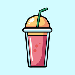 Illustration of a refreshing fruit smoothie in a disposable cup and straw