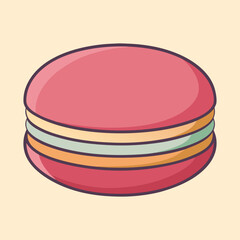 Stylized Illustration of a Single Pink Macaron on Cream Background, Delicious Treat