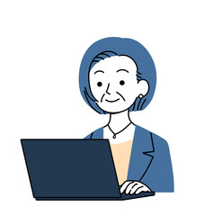 シニア世代のビジネスパーソン　パソコン　イラスト素材