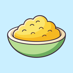 Stylized Bowl of Mashed Potatoes with Creamy Texture and Happy Details