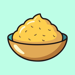 Stylized Illustration of Yellow Grits or Polenta in a Bowl with Light Blue Background