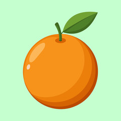 A Vibrant and Healthy Cartoon Orange with a Green Leaf and Stem