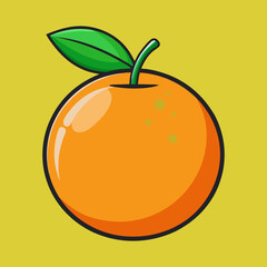 Single juicy orange with a green leaf cartoon illustration isolated image