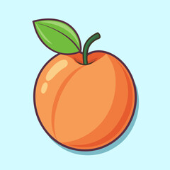 Illustration of a delicious orange peach fruit with a vibrant green leaf