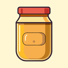 Illustration of a glass jar of honey or marmalade with red lid