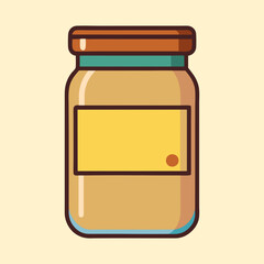 Cartoon illustration of a glass jar with golden content and label area