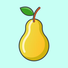 Illustration of a ripe yellow pear with a green leaf isolated