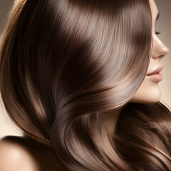 Fototapeta premium Radiant Brown Hair Close-Up, Showcasing Silky Smoothness and Natural Shine