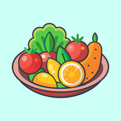 Colorful and Appealing Cartoon Illustration of a Nutritious Fruit and Vegetable Salad
