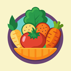 Cartoon illustration of a bowl or container filled with fresh vegetables