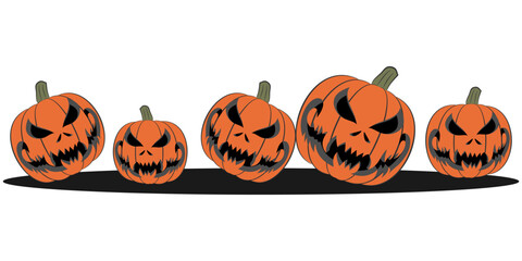 Row of Scary Jack-o’-Lanterns on Shadow Halloween Illustration