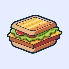 Isometric Cartoon Sandwich with Lettuce, Tomato, Cheese, and Ham Filling