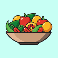 Colorful Bowl of Salad with Fruits and Vegetables Cartoon Illustration