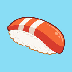 Cartoon Sushi Nigiri with Salmon and Rice on a Blue Background