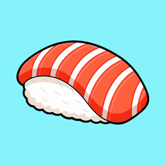 Delicious Salmon Nigiri Sushi Cartoon Illustration Against a Light Blue Background