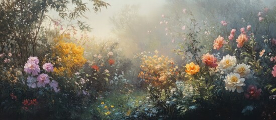 Lush garden blooms in soft light