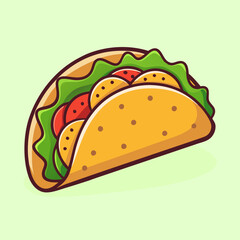 Cartoon illustration of a delicious taco with fresh ingredients and style