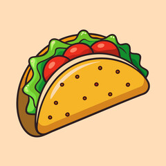 Delicious Cartoon Taco with Tomatoes, Lettuce, and Yellow Tortilla Shell